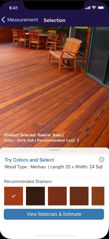 Deck stain colour selection screen