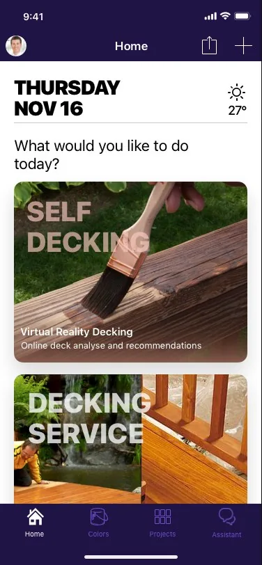 Decking app home screen