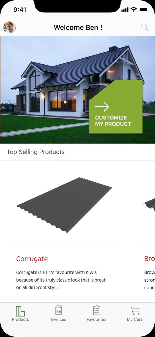 Roofing app home screen